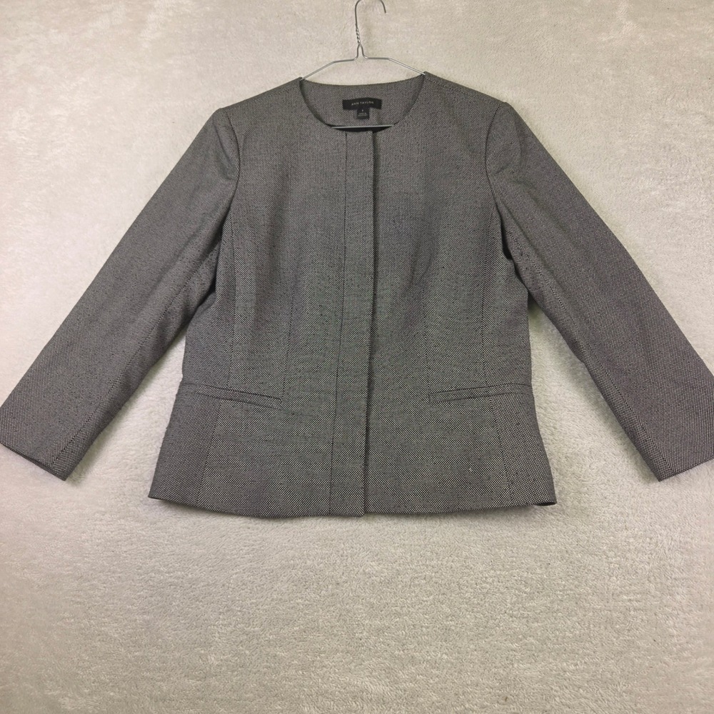 Ann Taylor Black White Micro Dot Collarless Blazer Jacket Size 6 Professional